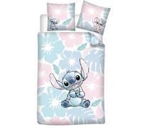Stitch Flowers Funda Nórdica Cama 90 140x200 + Funda Almohada 65x65 Botones | Ropa de cama reversible | Polialgodón secado rápido Oeko-Tex | Disney | Cierre botones | Regalo | Lavable a máquina