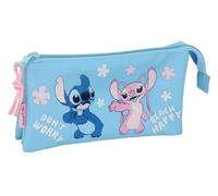 Stitch Happy - Portatodo Triple, Estuche Infantil, Estuche Niño, Ideal para Niños en Edad Escolar, Cómodo y Versátil, Calidad y Resistencia, 22x3x12 cm