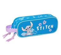 Stitch Hawaii - Portatodo Doble Niño, Estuche Infantil, Estuche Niño, Ideal para Niños en Edad Escolar, Cómodo y Versátil, Calidad y Resistencia, 21x6x8 cm, Color Azul