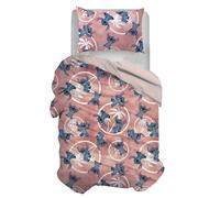 Stitch - Juego de Funda nórdica Individual de algodón, Rosa, Funda de 155 x 200 cm, Funda de Almohada de 50 x 80 cm, diseño de Disney, 100% algodón, Producto Oficial