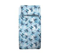 Stitch - Juego de sábanas para Cama de Plaza y Media, sábana encimera, sábana Bajera Ajustable, Funda de Almohada, Color Azul, Disney, 100% algodón, Producto Oficial
