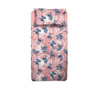 Stitch - Juego de sábanas para Cama de Plaza y Media, sábana encimera, sábana Bajera Ajustable, Funda de Almohada, Color Rosa, Disney, 100% algodón, Producto Oficial