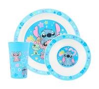 Stitch - Juego de vajilla infantil de polipropileno de 3 piezas, plato, cuenco y vaso con puntada, lilo y esputo, apto para microondas y lavavajillas, apto para mayores de 36 meses