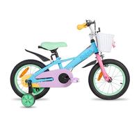 STITCH Macaron - Bicicleta de 16 pulgadas para niños de 5 a 7 años, bicicleta de 16 pulgadas con cesta y ruedas de apoyo, color azul