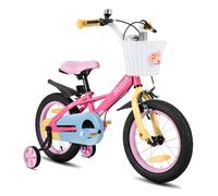 STITCH Macaron - Bicicleta infantil de 18 pulgadas para niñas y niños de 4 a 7 años, con cesta y ruedas estabilizadoras, color rosa