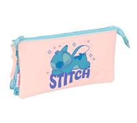 Stitch Ohana - Portatodo Triple, Estuche Infantil, Estuche Niño, Ideal para Niños en Edad Escolar, Cómodo y Versátil, Calidad y Resistencia, 22x3x12 cm