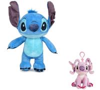 Stitch - Peluche con sonido de 32 cm + llavero de peluche/ángel, Lilo & Stitch, juguete de peluche/mochila colgante