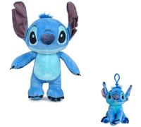 Stitch - Peluche con sonido de 32 cm + llavero de peluche/ángel, Lilo & Stitch, juguete de peluche/mochila colgante