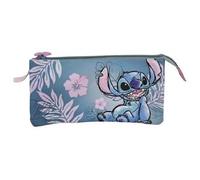 Estuche Escolar Stitch Pink Triple - Cierre de Cremallera - Interior Totalmente Forrado y Personalizado -Portatodo con 3 Compartimientos - 11,5 X 23,5 X 3 CM