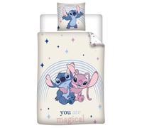 Stitch y Angel Magical Funda Nórdica Cama 90 140x200 + Funda Almohada 65x65 | Ropa de cama reversible individual | Dúo tierno bajo un arcoíris | Disney Lilo & Stitch oficial