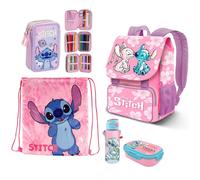 Stitch Y Angel Set Mochila Expandible Estuche 3zip Escuela Primaria Niña