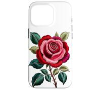 Stitches Embroidery Art Rosa Flor Rosas Carcasa para iPhone 16 Pro