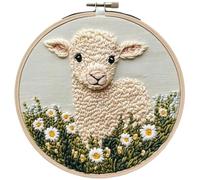 Stitching Punch Needle Kit Sheep Pattern - Beginner Embroidery Set with Yarn, Threader, Fabric, and Hoop | Easy-to-Use DIY Craft Kit for Relaxing Art Projects, Home Décor, Handmade Crafts, and Artist