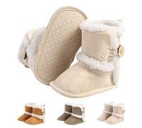 Stivaletti Invernali per Neonato, Inverno Caldo Bambini Stivali da Neve Fondo Morbido Antiscivolo Cotone Piatto Pelliccia Calzino Bootie Regolabile Scarpe Primi Passi Bambina 6-12 Meses Beige