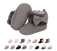 Stivaletti Invernali per Neonato, Inverno Caldo Bambini Stivali da Neve Fondo Morbido Antiscivolo Cotone Piatto Pelliccia Calzino Bootie Regolabile Scarpe Primi Passi Bambina 6-12 Meses Gris