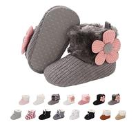 Stivaletti Invernali per Neonato, Inverno Caldo Bambini Stivali da Neve Fondo Morbido Antiscivolo Cotone Piatto Pelliccia Calzino Bootie Regolabile Scarpe Primi Passi Bambina 12-18 Meses Gris