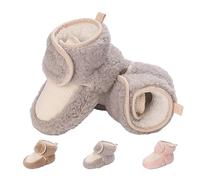 Stivaletti Invernali per Neonato, Inverno Caldo Bambini Stivali da Neve Fondo Morbido Antiscivolo Cotone Piatto Pelliccia Calzino Bootie Regolabile Scarpe Primi Passi Bambina 12-18 Meses Gris