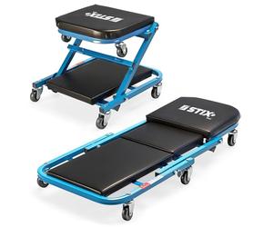 Stix Camilla y Taburete de Taller 2 en 1 LWS-40 Capacidad 150 kg Altura 12 cm Estructura de Acero con 6 Ruedas giratorias y Acolchado ergonómico