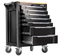 Stix Carro de taller UltimatePro C7 con 7 cajones con rodamiento de bolas, espacio de trabajo de madera de goma estable, lados de chapa perforada, cerrable, móvil con 4 ruedas