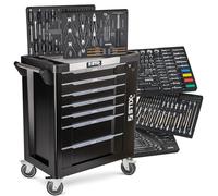 Stix UltimatePro A7/TS1 Carro de herramientas para taller con 267 herramientas Cr-V, 7 cajones, superficie de trabajo de acero inoxidable, gabinete lateral