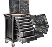 Stix UltimatePro C7/TS1 - Carro de herramientas con 267 piezas Cr-V - Juego de herramientas, carro de herramientas con ruedas, cajones con rodamiento de bolas, encimera de madera