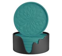 STLIAN Posavasos de silicona con soporte, paquete de 6 posavasos para bebidas calientes o frías, gruesos, antideslizantes, antiadherentes, bandeja profunda, color verde azulado
