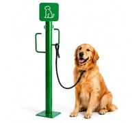 STMKB Estación De Estacionamiento para Perros, Poste para Atar Correas De Perros con Ganchos Dobles, Estación De Amarre Exterior para Perros con Letrero para Perros, para Cafeterías, B
