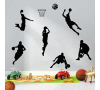 STNRST-IN Pegatinas de decoración de pared de baloncesto, vinilo pelado y pegamento para jugadores de baloncesto Slam Dunk Silueta, arte negro, estilo deportivo, pegatinas para dormitorio, habitación
