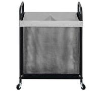 STO STO Cesta de lavandería de 2 secciones, carrito clasificador de ropa rodante de 100 litros con bolsa extraíble y lavable, cesta de ropa con ruedas y asa de metal para lavandería y dormitorio