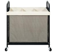STO STO Cesta de lavandería de 3 secciones, carrito clasificador de ropa rodante de 148 litros con bolsa extraíble y lavable, cesta de ropa rodante con asa de metal para lavandería y dormitorio
