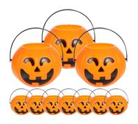STOBAZA 10 Unidades Cubo de Calabaza para Halloween Reutilizable de Plástico Naranja, Portátil y Decorativo para Fiestas de Halloween y Dulces Adultos