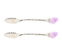 STOBAZA 2 piezas Cucharas de Postre de Cristal Natural Cucharillas de Inoxidable para Espresso y Sopa Diseño Vintage Ergonómico para Uso Hogar y Restaurante