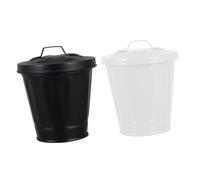 STOBAZA 2 piezas Mini Cubo de Basura de Escritorio con Tapa Macetero Decorativo y Frascos de Almacenamiento para Cocina y Oficina de Negro y Blanco
