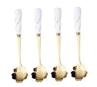 STOBAZA 4 Piezas Cucharas de de Inoxidable con Mango de Floral para Café y Postres