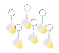 STOBAZA 6 Piezas Llavero Dije de Jarra de Cerveza Amarillo de Pvc, Diseño Adorable, Seguro, Adecuado para Proyectos de Manualidades y Llaves de Oficina