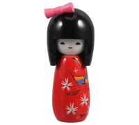 STOBAZA Adorno de Muñeca Japonesa Kimono de Madera Tradicional, Muñeca Kimono Niña Pequeña de Estilo Japonés en Color Rojo Base Plana, Decoración para Escritorio y Hogar, Figura