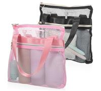 STOBAZA Bolsa De Ducha Portátil De Nailon 2 Piezas Negra y Rosa con Asas Compacta Secado Rápido para Viajes Gimnasio y Baño