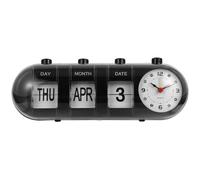 STOBAZA Calendario de escritorio perpetuo con reloj: ABS manual de pie, calendario académico - Fecha cambiable, mes, reloj despertador digital vintage para oficina en casa