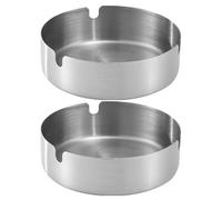 STOBAZA Ceniceros de Acero Inoxidable para Exterior y Interior, Pequeños y Portátiles, Diseño Redondo de 8 Cm de Grosor, Pack de 2 Unidades, Adecuado para Hogar, Oficina, Bar y Hotel
