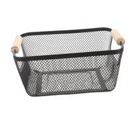 STOBAZA Cesta de Rejilla Metálica con Asa de Madera Organizador Resistente para Estantes Almacenamiento Funcional para Baño y Hogar Escandinavo Color Negro Pequeño