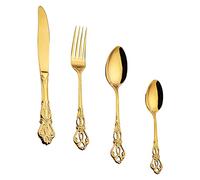 STOBAZA Cubiertos para Carne Inoxidable de Tenedor Cuchillo y Cuchara Dorados para Comida Occidental Resistente y Portátil para Casa y Restaurante