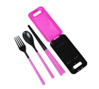STOBAZA Cubiertos Portátiles Plegables para Viaje con Estuche Cubiertos Reutilizables de Abs Alimenticio Tenedor Cuchara y Palillos Desmontables Ligero y Ecológico Color Rosa