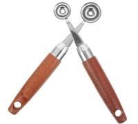 STOBAZA Cuchara Para Bolas De Fruta y Cuchara Para Hacer Bolas De Melón Grande y Pequeña Acero Inoxidable y Madera Resistente Antioxidante Para Uso Hogar y Postres Pack 2 Piezas