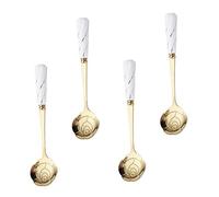 STOBAZA Cucharas de Café Forma de Flor 4 Piezas Acero Inoxidable y Mango de Cerámica Utensilio Multiusos para y Helado para Cafeterías y