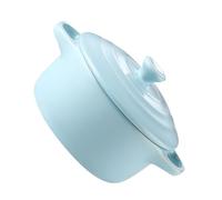 STOBAZA Cuenco de Cerámica de 230ml con Doble Asa y Tapa para Microondas | Uso en Cocina del Hogar, Función para Guisos, Color Azul, Formato Compacto para Servir Sopas