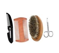 STOBAZA Cuidado Barba Hombre Compacto con Cepillo Cerda Jabalí Peine Madera Doble Cara y Tijeras Diseño Portátil para Peinar y Estilizar Barba y Bigote Viaje