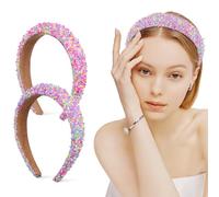 STOBAZA Diadema Ancha Acolchada 2 Piezas para Mujer en Esponja Rosa Fucsia y Morado Antideslizante Chispitas, Accesorios Cabello para Fiesta y Uso Diario