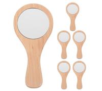 STOBAZA Espejo de Maquillaje Portátil de Mano Pequeño Mango de Madera Natural, Espejo Compacto para Viaje y Retoques, 6 Piezas, Tamaño de Bolsillo 15 X 7 Cm, para Cuidado Personal