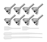 STOBAZA Juego de 12 Mini Embudos de Metal para Llenar Botellas Pequeñas, 8 Embudos Plateados Tamaño L, 2 Goteros de Resorte 3 Ml y 2 Goteros Plásticos 2 Ml, Adecuado para Perfumes,