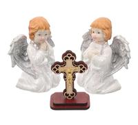 STOBAZA Juego de Figuras Decorativas de Ángel de Resina Cruz de Madera, Adorno para Escritorio y Hogar, Artesanía Decorativa Resistente, Set de 1 Pieza para Decoración Navideña y Diaria